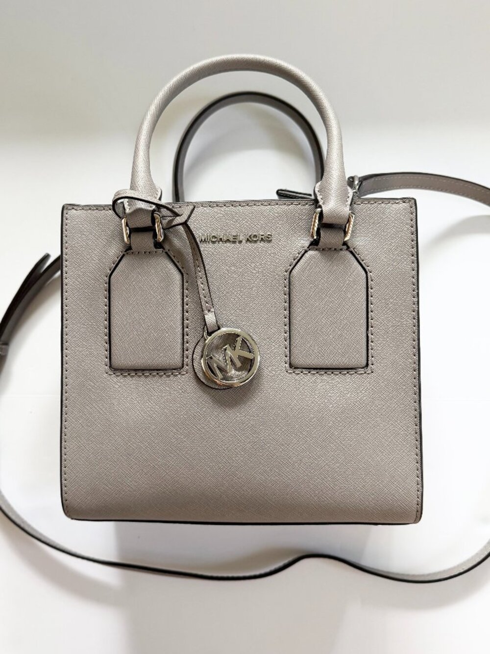 Michael Kors Selby Pearl Grey Leather Satchel